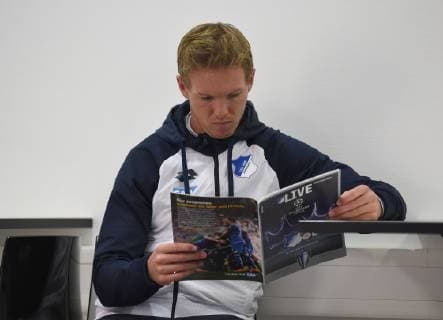 22.10.2018, xmeix, Fussball UEFA Champions League, Pressekonferenz Abschlusstraining TSG 1899 Hoffenheim - Olympique Lyon, emspor, v.l. Hoffenheims Trainer Julian Nagelsmann DFL DFB REGULATIONS PROHIBIT ANY USE OF PHOTOGRAPHS as IMAGE SEQUENCES and or QUASI-VIDEO Sinsheim