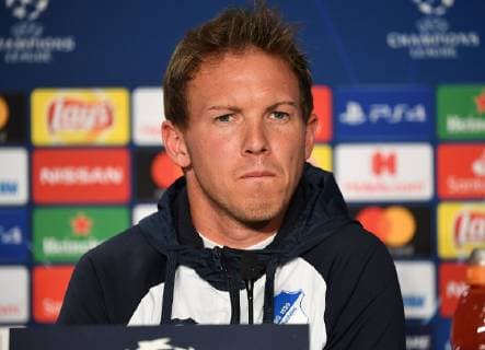22.10.2018, xmeix, Fussball UEFA Champions League, Pressekonferenz Abschlusstraining TSG 1899 Hoffenheim - Olympique Lyon, emspor, v.l. Hoffenheims Trainer Julian Nagelsmann DFL DFB REGULATIONS PROHIBIT ANY USE OF PHOTOGRAPHS as IMAGE SEQUENCES and or QUASI-VIDEO Sinsheim