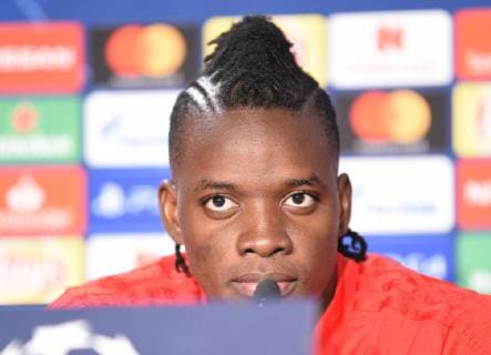 22.10.2018, xmeix, Fussball UEFA Champions League, Pressekonferenz Abschlusstraining TSG 1899 Hoffenheim - Olympique Lyon, emspor, v.l. Olympique Lyons Bertrand Traore DFL DFB REGULATIONS PROHIBIT ANY USE OF PHOTOGRAPHS as IMAGE SEQUENCES and or QUASI-VIDEO Sinsheim