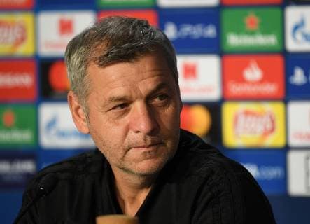 22.10.2018, xmeix, Fussball UEFA Champions League, Pressekonferenz Abschlusstraining TSG 1899 Hoffenheim - Olympique Lyon, emspor, v.l. Trainer Bruno Genesio (Olympique Lyon) DFL DFB REGULATIONS PROHIBIT ANY USE OF PHOTOGRAPHS as IMAGE SEQUENCES and or QUASI-VIDEO Sinsheim
