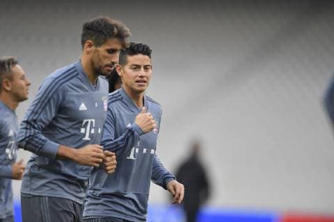 Bayern Munchen, official traininga Bayern Munchen s James Rodriguez in action during the official training of Bayern Munchen one day before the game for UEFA Champions League against AEK Athens, on Olimpic Stadium, Athens, Greece, 22 October 2018 Copyright: xAlexxNicodimx