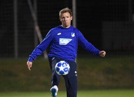 22.10.2018, xmeix, Fussball UEFA Champions League, Pressekonferenz Abschlusstraining TSG 1899 Hoffenheim - Olympique Lyon, emspor, v.l. Hoffenheims Trainer Julian Nagelsmann (TSG 1899 Hoffenheim) DFL DFB REGULATIONS PROHIBIT ANY USE OF PHOTOGRAPHS as IMAGE SEQUENCES and or QUASI-VIDEO Sinsheim