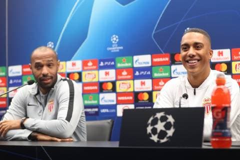 Monaco s head coach Thierry Henry and Monaco s Youri Tielemans pictured during a press conference PK Pressekonferenz of French club AS Monaco, Tuesday 23 October 2018 in Brugge. Tomorrow Belgian soccer team Club Brugge KV will meet French club AS Monaco on day three the UEFA Champions League, in group A. BRUNOxFAHY  x05453439x