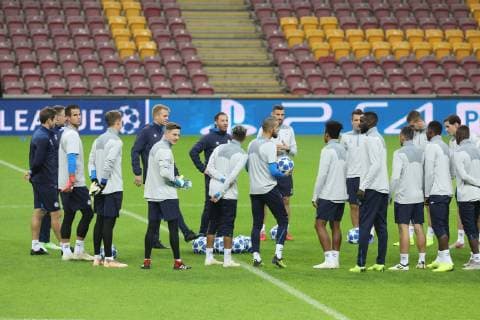 FC Schalke 04 Players attend a training session at the Turk Telekom Arena in Istanbul on October 23, 2018 on the eve of the UEFA Champions League football match between Galatasaray and FC Schalke 04.. 