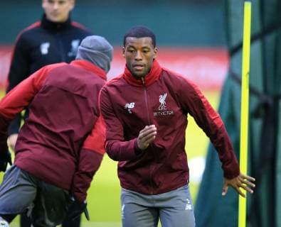 23rd October 2018, Melwood Training Complex, Liverpool, England; UEFA Champions League football, Liverpool versus Red Star Belgrade press conference PK Pressekonferenz Georginio Wijnaldum of Liverpool sprints through a slalom course as the players warm up  ActionPlus12072485 DavidxBlunsden