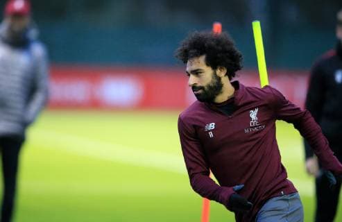 23rd October 2018, Melwood Training Complex, Liverpool, England; UEFA Champions League football, Liverpool versus Red Star Belgrade press conference PK Pressekonferenz Mohamed Salah of Liverpool sprints through a slalom course as the players warm up  ActionPlus12072489 DavidxBlunsden