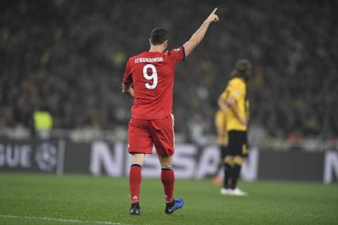 AEK Athens v Bayern Munchen Robert Lewandovski celebrates after scores during the UEFA Champions League Group E football match between AEK Athens v Bayern Munchen at OAKA Stadium in Athens, Greece on October 23, 2018 Copyright: xAlexxNicodimx