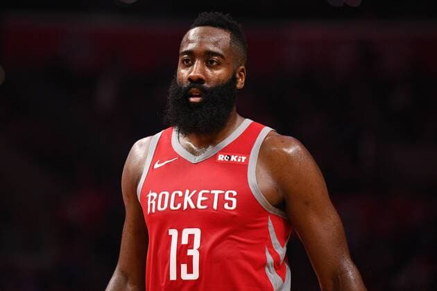 LOS ANGELES, CA - OCTOBER 21: Houston Rockets Guard James Harden (13) looks on during a NBA Basketball Herren USA game between the Houston Rockets and the Los Angeles Clippers on October 21, 2018 at STAPLES Center in Los Angeles, CA. (Photo by Brian Rothmuller Icon Sportswire) NBA: OCT 21 Rockets at Clippers Icon18102121067 EDITORIAL USE ONLY
