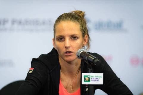 October 24, 2018 - Kallang, SINGAPORE - Karolina Pliskova of the Czech Republic talks to the media after losing her second match at the 2018 WTA Tennis Damen Finals tennis tournament 2018 WTA Finals - 23 Oct - ZUMAa181 20181024_zaa_a181_022 Copyright: xAFP7x