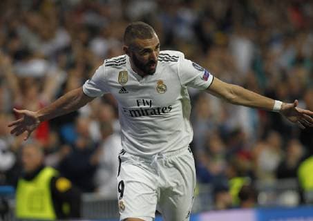 Soccer match between Real Madrid and Viktoria Plzen, of the Champions League 2018 2019, held at the Santiago Bernabeu stadium, in Madrid. (Photo: Jose Cuesta 261 Cordon Press). Karim Benzema celebrates after scoring