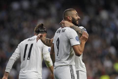 Soccer match between Real Madrid and Viktoria Plzen, of the Champions League 2018 2019, held at the Santiago Bernabeu stadium, in Madrid. (Photo: Jose Cuesta 261 Cordon Press). Karim Benzema celebrates after scoring