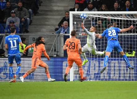 23.10.2018, xmeix, Fussball UEFA Champions League, TSG 1899 Hoffenheim - Olympique Lyon, emspor, v.l. Florian Grillitsch (TSG 1899 Hoffenheim), Olympique Lyons Kenny Tete, Olympique Lyons Lucas Tousart, Olympique Lyons Anthony Lopes, Adam Szalai (TSG 1899 Hoffenheim) DFL DFB REGULATIONS PROHIBIT ANY USE OF PHOTOGRAPHS as IMAGE SEQUENCES and or QUASI-VIDEO Sinsheim