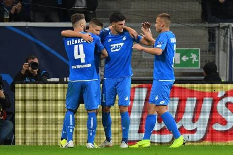 23.10.2018, xfux, Fussball UEFA Champions League, TSG 1899 Hoffenheim - Olympique Lyon, emspor, v.l. Andrej Kramaric (TSG 1899 Hoffenheim) Torjubel, Goal celebration, celebrate the goal zum 1:1 Sinsheim