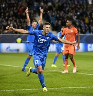 TOR zum 1:1 Andrej Kramaric TSG 1899 Hoffenheim Torjubel TSG 1899 Hoffenheim vs Olympique Lyon Champions League CL Gruppenphase 23.10.2018 DFL REGULATIONS PROHIBIT ANY USE OF PHOTOGRAPHS AS IMAGE SEQUENCES AND OR QUASI-VIDEO TSG 1899 Hoffenheim vs Olympique Lyon