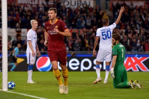 Esultanza dopo il gol di Edin Dzeko Roma. Goal celebration. Roma 23-10-2018 Stadio Olimpico Football Calcio UEFA Champions League 2018 2019 AS Roma - CSKA Moscow Foto Antonietta Baldassarre Insidefoto AntoniettaxBaldassarre