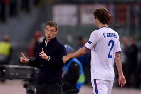 Viktar Hancharenka , CSKA coach, and Mario Fernandes. Roma 23-10-2018 Stadio Olimpico Football Calcio UEFA Champions League 2018 2019 AS Roma - CSKA Moscow Foto Antonietta Baldassarre Insidefoto AntoniettaxBaldassarre