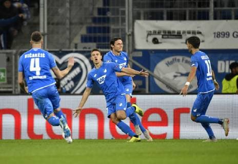 TOR zum 2:1 Andrej Kramaric TSG 1899 Hoffenheim Torjubel (Mitte) mit Ermin Bicakcic TSG 1899 Hoffenheim Nico Schulz TSG 1899 Hoffenheim Florian Grillitsch TSG 1899 Hoffenheim TSG 1899 Hoffenheim vs Olympique Lyon Champions League CL Gruppenphase 23.10.2018 DFL REGULATIONS PROHIBIT ANY USE OF PHOTOGRAPHS AS IMAGE SEQUENCES AND OR QUASI-VIDEO TSG 1899 Hoffenheim vs Olympique Lyon