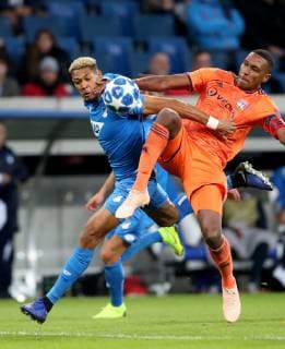 Deutschland, Sinsheim, WIRSOL Rhein-Neckar-Arena, 23.10.2018, Fussball - Champions League - TSG Hoffenheim - Olympique Lyon Bild: v. l. Joelinton (TSG 1899 Hoffenheim, 34) und Marcelo (Olympique Lyon, 6) Copyright: HMBxMedia xHeikoxBecker