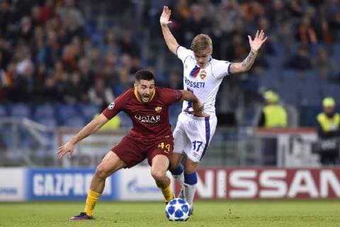 October 23, 2018 - Rome, Rome, Italy - Arnor Sigurdsson of CSKA Moscow is challenged by Konstantinos Manolas of AS Roma during the UEFA Champions League group stage match between Roma and CSKA Moscow at Stadio Olimpico, Rome, Italy on 23 October 2018. Roma v CSKA Moscow.UEFA Champions League.23 10 2018.  - ZUMAn230 20181023_zaa_n230_380 Copyright: xGiuseppexMaffiax