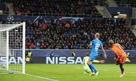23.10.2018, xtvx, Fussball UEFA Champions League, TSG 1899 Hoffenheim - Olympique Lyon emspor, v.l. Goal scored, Tor zum 2:3 Memphis Depay (Olympique Lyon) (DFL DFB REGULATIONS PROHIBIT ANY USE OF PHOTOGRAPHS as IMAGE SEQUENCES and or QUASI-VIDEO) Sinsheim