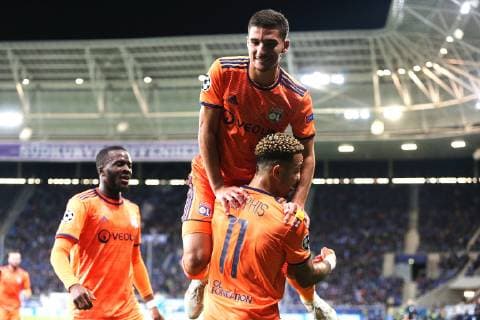 23.10.2018, xtvx, Fussball UEFA Champions League, TSG 1899 Hoffenheim - Olympique Lyon emspor, v.l. Goal scored, Tor zum 2:3 Memphis Depay (Olympique Lyon) Torjubel, Goal celebration, celebrate the goal, celebrates scoring (DFL DFB REGULATIONS PROHIBIT ANY USE OF PHOTOGRAPHS as IMAGE SEQUENCES and or QUASI-VIDEO) Sinsheim
