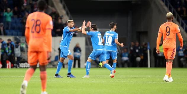 TSG 1899 Hoffenheim - Olympique Lyon Deutschland, Sinsheim, 23.10.2018, Fussball, UEFA Champions League, Saison 2018 2019, 3. Spieltag, TSG 1899 Hoffenheim - Olympique Lyon: Joelinton (TSG 1899 Hoffenheim); Jubel Tor 3:3 Joelinton.
