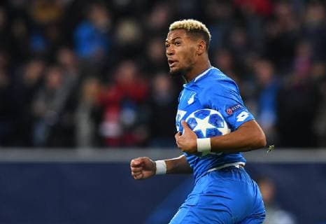 Sport Themen der Woche KW43 Sport Bilder des Tages 23.10.2018, xfux, Fussball UEFA Champions League, TSG 1899 Hoffenheim - Olympique Lyon, emspor, v.l. Joelinton (TSG 1899 Hoffenheim) Torjubel, Goal celebration, celebrate the goal zum 3:3 Sinsheim