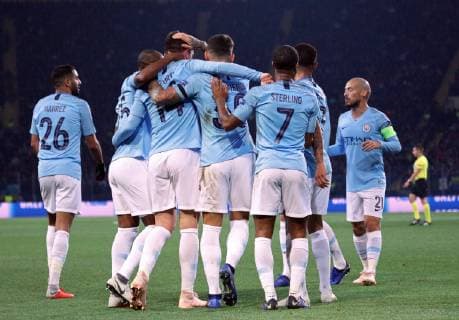Fußball, CL, Schachtar Donezk - Manchester City Players of Manchester City FC celebrate upon midfielder David Silva?s scoring during the UEFA Champions League Group F Matchday 3 game against FC Shakhtar Donetsk at the Metalist Stadium Regional Sports Complex, Kharkiv, northeastern Ukraine, October 23, 2018. Ukrinform. UCL: Shakhtar vs. Manchester City in Kharkiv  Copyright: xDanilxShamkinx