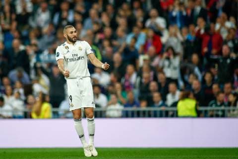 October 23, 2018 - Madrid, MADRID, SPAIN - Karim Benzema of Real Madrid celebrates the goalduring the UEFA Champions League football match between Real Madrid and Viktoria Plzen on October 23th, 2018 at Santiago Bernabeu stadium in Madrid, Spain. Soccer: Champions League - Real Madrid v Viktoria Plzen - ZUMAa181 20181023_zaa_a181_135 Copyright: xAFP7x