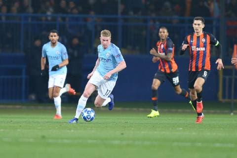 KHARKOV, UKRAINE - OCTOBER 23: Kevin De Bruyne of Manchester City in action during the Group F match of the UEFA Champions League between FC Shakhtar Donetsk and Manchester City at Metalist Stadium on October 23, 2018 in Kharkov, Ukraine.  Copyright: xOleksandrxOsipovx