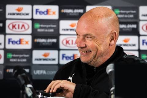 181024 Head coach Uwe Rösler of Malmö FF during a press conference PK Pressekonferenz ahead of the Europa league match between Sarpsborg 08 and Malmö FF on October 24, 2018 in Sarpsborg. Photo: Petter Arvidson BILDBYRN kod PA 92136 Copyright: PETTERxARVIDSON BB181024PA042