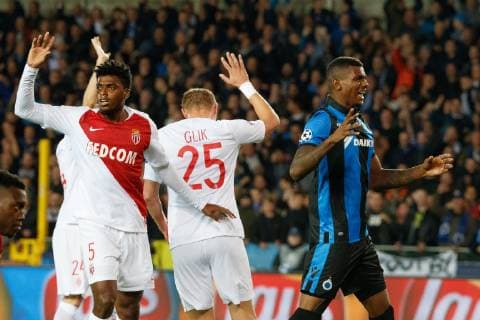 Monaco s Youssef Ait-Benasser, Monaco s Kamil Glik and Club s Wesley Moraes pictured during the soccer match between Club Brugge and French club AS Monaco, Wednesday 24 October 2018 in Brugge, on day three the UEFA Champions League, in group A. KURTxDESPLENTER  x05454212x