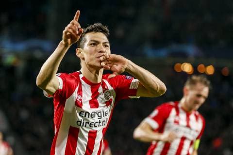 EINDHOVEN, Philips Stadium , 24-10-20-18, football, season 2018 2019 , Football Champions League , PSV - Tottenham Hotspur . PSV player Hirving Lozano celebrating the goal. PSV - Tottenham Hotspur  x2563938x