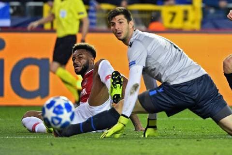 Moussa Sylla forward of Monaco scores the opening goal, Karlo Letica goalkeeper of Club Brugge, Brandon Mechele defender of Club Brugge FOOTBALL : Club Bruges vs AS Monaco - Ligue des Champions - Bruges - 24 10 2018 PhotoNews Panoramic  775218930