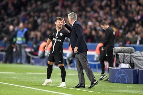 14 JUAN BERNAT (PSG) - CARLO ANCELOTTI (ENTRAINEUR NAPLES) - FAIR PLAY FOOTBALL : Paris SG vs Naples - Ligue des Champions - 24 10 2018 AnthonyBIBARD FEP Panoramic 
