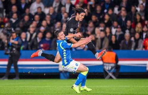 Edinson Cavani ( PSG ) - Mario Rui ( SSC Napoli ) FOOTBALL : Paris Saint Germain vs Naples - Ligue des Champions - Paris - 24 10 2018 FedericoPestellini Panoramic 