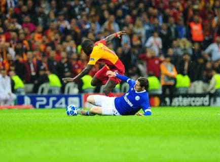 Badou Ndiaye of Galatasaray and Sebastian Rudy of FC Schalke 04 during the UEFA Champions League Group D match between Galatasaray and FC Schalke 04 at Turk Telekom Stadium in Istanbul , Turkey on October 24 , 2018. 