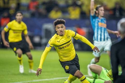Fußball: UEFA Champions League, CL, Saison 2018 2019, 3. Spieltag, Borussia Dortmund - Athletico Madrid in Dortmund (Nordrhein-Westfalen). Dortmunds Jadon Sancho jubelt nach seinem Tor zum 3:0. Copyright: xKirchner DavidxInderliedx