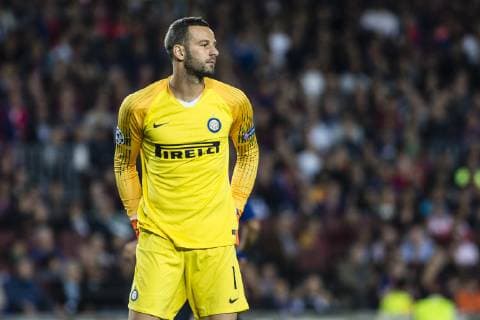 October 24, 2018 - Barcelona, Catalonia, Spain - 01 Handanovic from Slovenia of FC Internazionale Milano during the UEFA Champions League match between FC Barcelona Barca v FC Internazionale Milano at Camp Nou Stadium, in Barcelona on 24 of October, 2018. FC Barcelona v FC Internazionale - UEFA Champions League Group B  - ZUMAn230 20181024_zaa_n230_366 Copyright: xXavierxBonillax