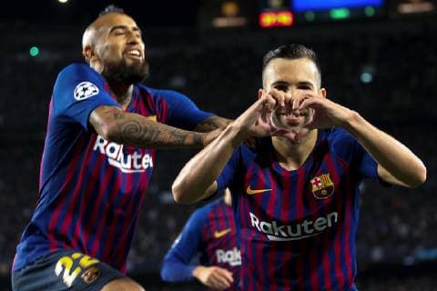 FC Barcelona Barca s Jordi Alba (R) jubilates the second goal of the team with Arturo Vidal during the UEFA Champions League 3rd round match between FC Barcelona and Inter Milan, at the Camp Nou stadium, in Barcelona, Catalonia, Spain, 24 October 2018. FC Barcelona vs. Inter Milan !ACHTUNG: NUR REDAKTIONELLE NUTZUNG!  Copyright: xEnricxFontcubertax CAT25 20181024-636760196588364650