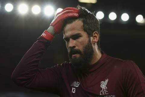 October 24, 2018 - Liverpool, England, United Kingdom - Liverpool goalkeeper Alisson Becker (13) warms up before the Uefa Champions League Group Stage football match n.3 LIVERPOOL - CRVENA ZVEZDA on 24 10 2018 at the Anfield Road in Liverpool, England. Liverpool v FK Crvena Zvezda - UEFA Champions League Group C  - ZUMAn230 20181024_zaa_n230_458 Copyright: xMatteoxBottanellix