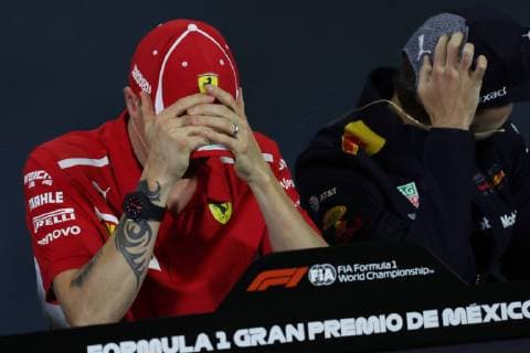Photo4 LaPresse 25 10 2018 Mexico City,Mexico Grand Prix Formula One Mexico 2018 In the pic: Kimi Raikkonen (FIN) Scuderia Ferrari SF71H and Max Verstappen (NED) Red Bull Racing RB14  Copyright: xPhoto4 LaPressex