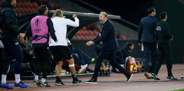 25.10.2018 Stadion Letzigrund Zürich , SCHWEIZ , Saison 2018 2019 Herren Fussball UEFA Europa League FC Zürich - Bayer 04 Leverkusen Trainer Ludovic Magnin (FCZ) jubelt beim 1:0