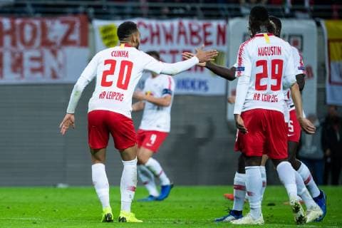 25.10.2018, xkvx, Fussball UEFA Europa League, RB Leipzig - Celtic Glasgow emspor, v.l. Torjubel, Goal celebration, celebrate the goal zum 2:0 durch Matheus Cunha (RB Leipzig) (DFL DFB REGULATIONS PROHIBIT ANY USE OF PHOTOGRAPHS as IMAGE SEQUENCES and or QUASI-VIDEO) Leipzig