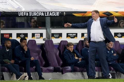Anderlecht s head coach Hein Vanhaezebrouck looks dejected after the match between Belgian soccer team RSC Anderlecht and Turkish team Fenerbahce, Thursday 25 October 2018 in Anderlecht on the third day of the UEFA Europa League group stage, in group D. JASPERxJACOBS  x05455182x