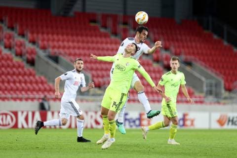 TRNAVA 25.10.2018 PILKA NOZNA FOOTBALL LIGA EUROPY - UEFA EUROPA LEAGUE SPARTAK TRNAVA - DINAMO ZAGRZEB ZAGREB NZ. AMER GOJAK (DINAMO) JAKUB RADA (SPARTAK) FOT. MICHAL CHWIEDUK FOKUSMEDIA.COM.PL NEWSPIX.PL --- Newspix.pl  181025CHW033