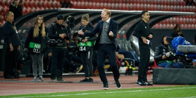 25.10.2018 Stadion Letzigrund Zürich , SCHWEIZ , Saison 2018 2019 Herren Fussball UEFA Europa League FC Zürich - Bayer 04 Leverkusen Trainer Ludovic Magnin (FCZ) jubelt nach dem Schlusspfiff