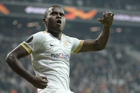Genk s Aly Mbwana Samatta celebrates after scoring during the match between Belgian soccer team KRC Genk and Turkish club Besiktas, in Istanbul, Turkey, Thursday 25 October 2018 on the third day of the UEFA Europa League group stage, in group I. YORICKxJANSENS  x05455247x