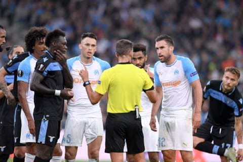05 LUCAS OCAMPOS (OM) - 12 KEVIN STROOTMAN (OM) FOOTBALL : Marseille vs Lazio Rome - Ligue Europa - 25 10 2018 FEP Panoramic 