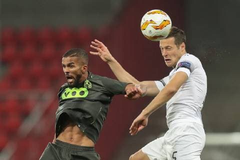 Standard s Mehdi Carcela and Krasnodar s Uros Spajic fight for the ball during the match between Belgian soccer team Standard de Liege and Russian team Krasnodar in Liege, Thursday 25 October 2018, on the third day of the UEFA Europa League group stage, in group J. BRUNOxFAHY  x05455347x